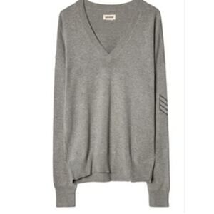 Zadig & Voltaire Happy Army Studded Elbow V Neck Sweater